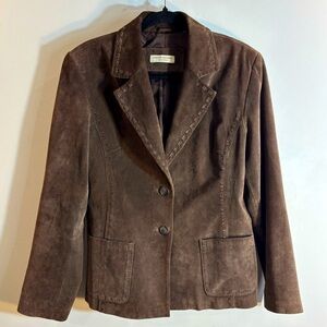 VALERIE STEVENS Sz L (estimated) Brown Suede Blazer Jacket With Peak Lapels